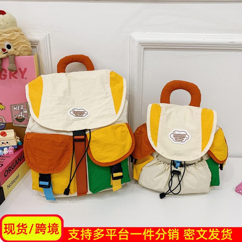 Crianças jardim de infância mochila contraste cor pai-filho meninas mochilas médio grande classe estudo viagem ao ar liv