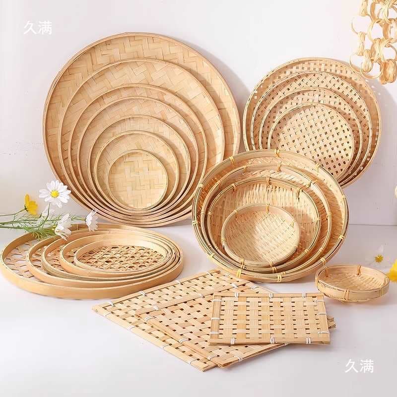 Pá de lixo de bambu trançado para decoração ambiental de jardim de infância, materiais para artesanato DIY, cesto para c