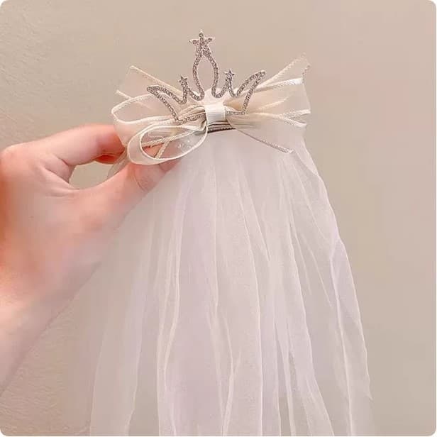 Crianças princesa véu menina tridimensional brilhante diamante coroa Hairpin bebê clipe superior aniversário foto gaze c