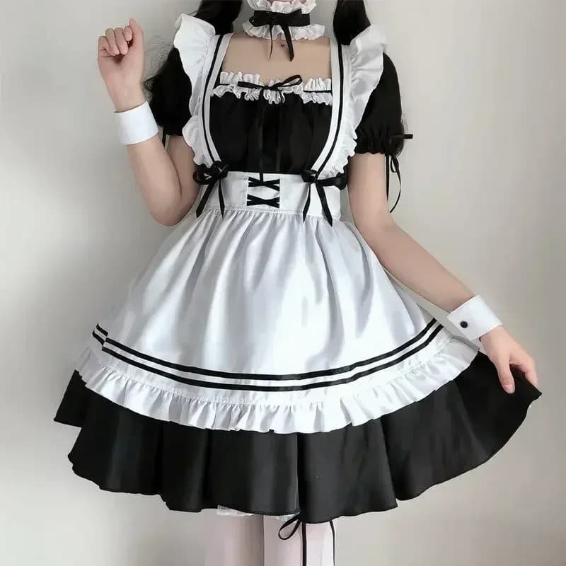 Maid Cosplay Bonito Lolita Empregada Trajes Meninas Mulheres Adorável ostume Animação Mostrar Japão Roupa Vestido Plus S