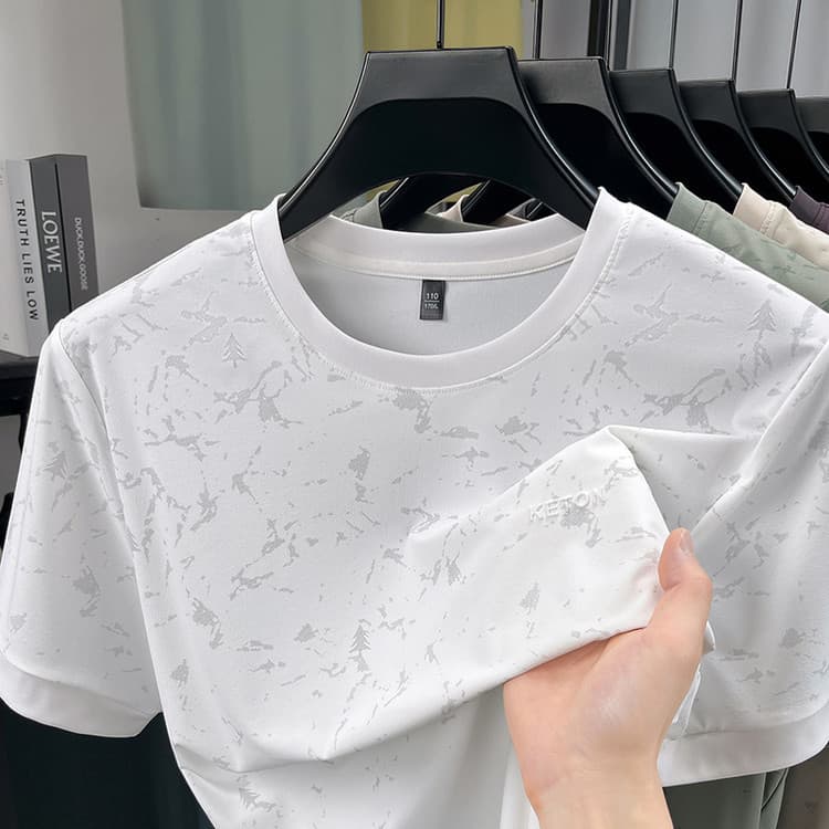 2026 verão Casual camiseta de manga curta seda gelo sensação legal meia manga em torno do pescoço topo elegante respiráv