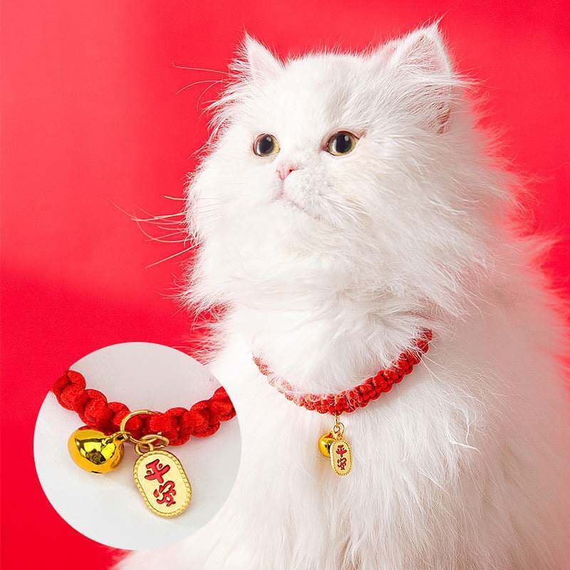 Gato gato ano novo colar festivo corda vermelha filhote de cachorro longevidade bloqueio seguro sorte sino decoração gat