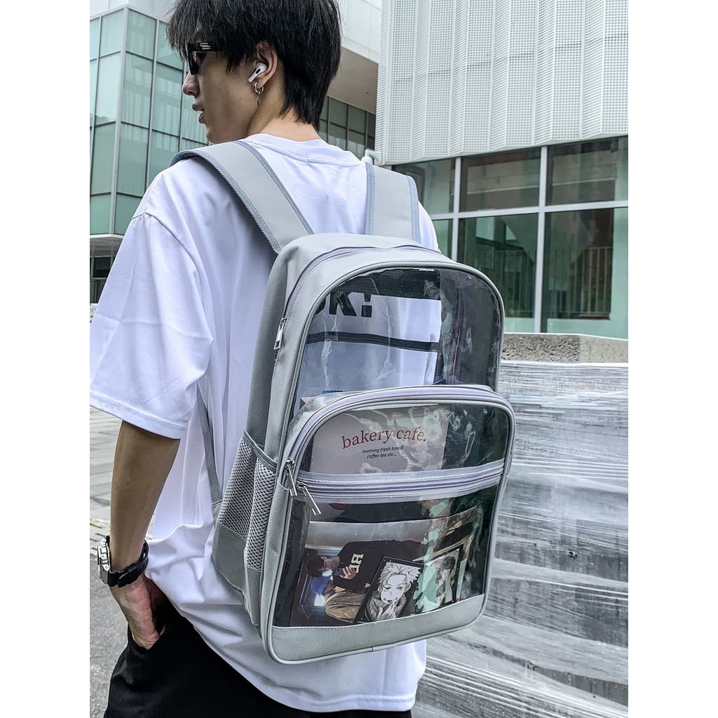 Mochila transparente transparente masculina, estudantes do ensino médio, pvc, plástico, estudante, masculino, estudantes