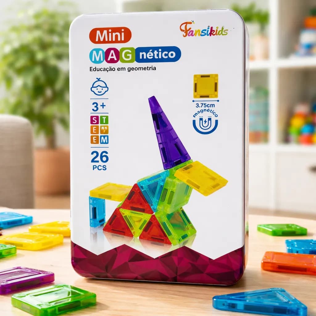 Blocos Magnéticos De Construção 26 Peças Infantil Educativo 26 Magnetico - Vermelho