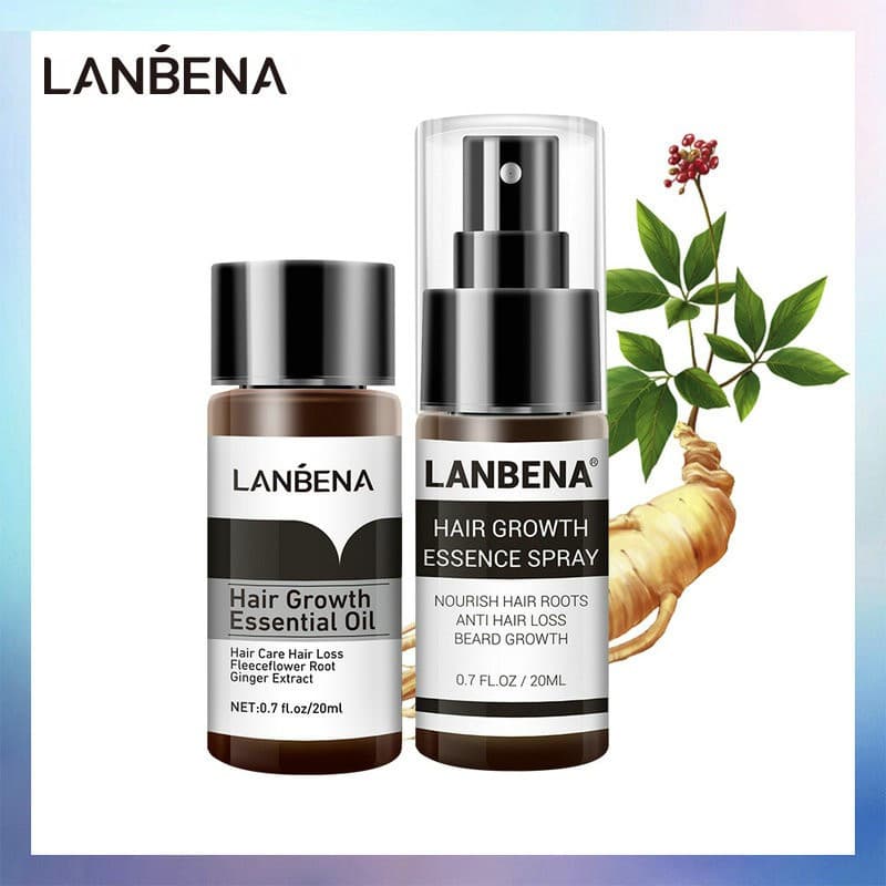 Conjunto de óleo essencial e spray para crescimento capilar LANBENA Acelera o Crescimento do Cabelo Anti-Queda Cuidado C