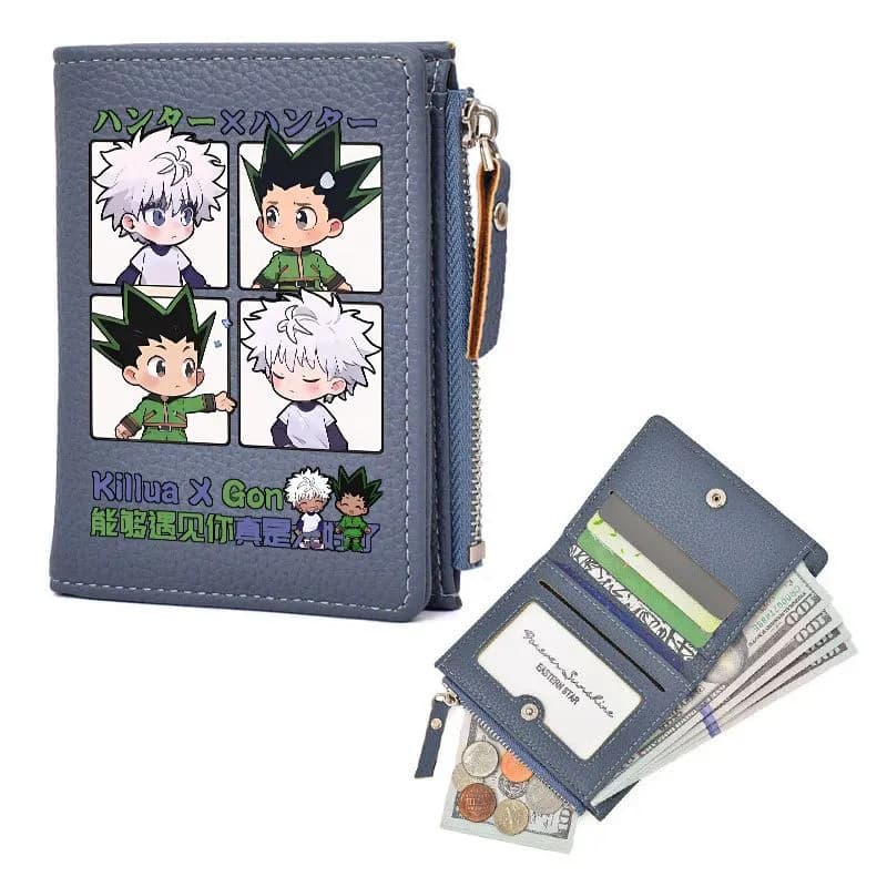 Carteira Curta Hunter X Killua & Gon PU , Bolsa Para Cartão De Moeda Com Zíper De Anime