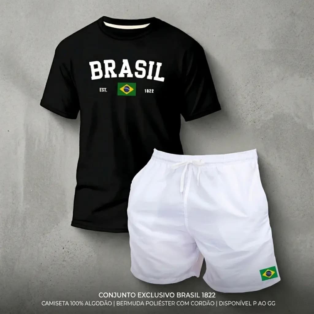 Conjunto Brasil 1822  Camiseta + Short tactel | Conforto e Estilo Casual