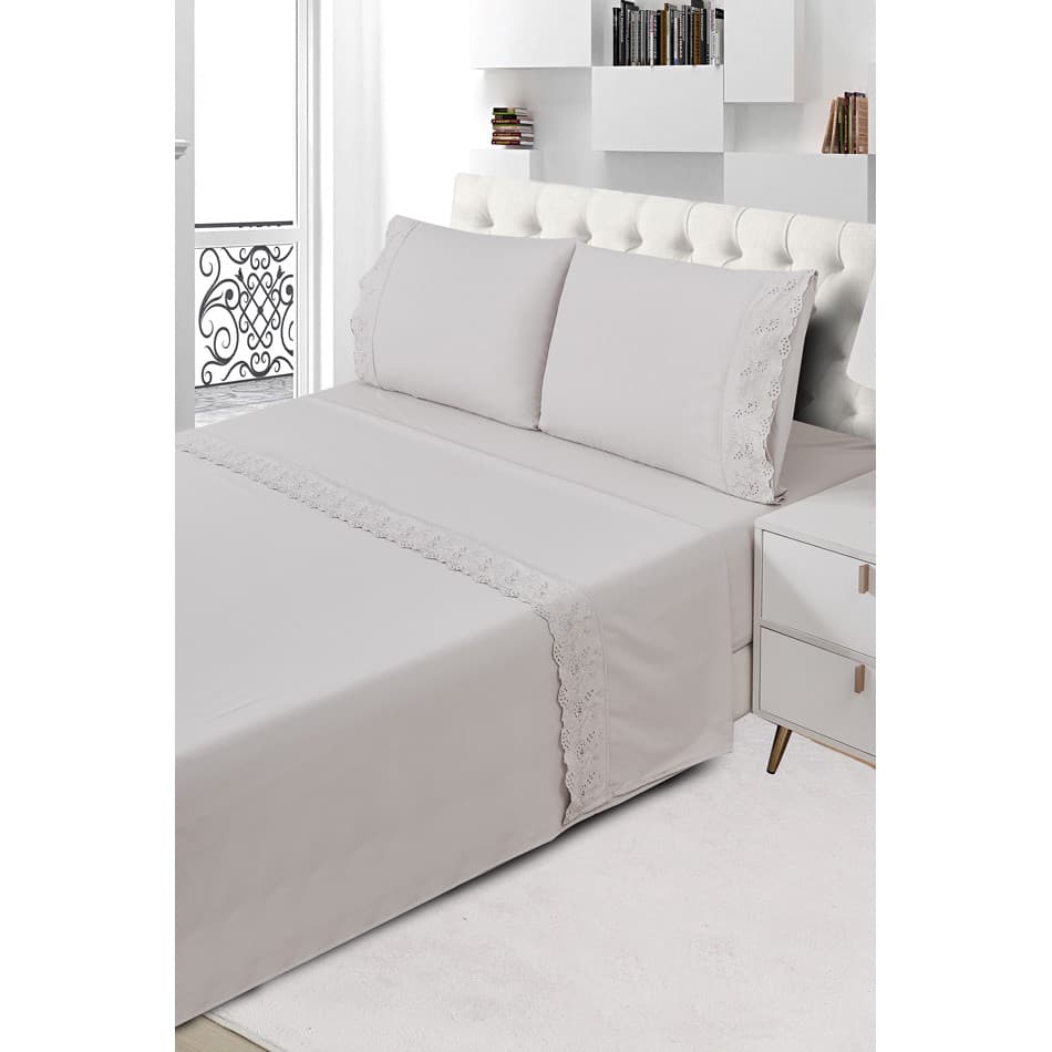 Lençol De Cama King Size Bordado Inglês 300 Fios King Size Jogo 4 Peças Toque Macio Premium Alta Qualidade Jolitex