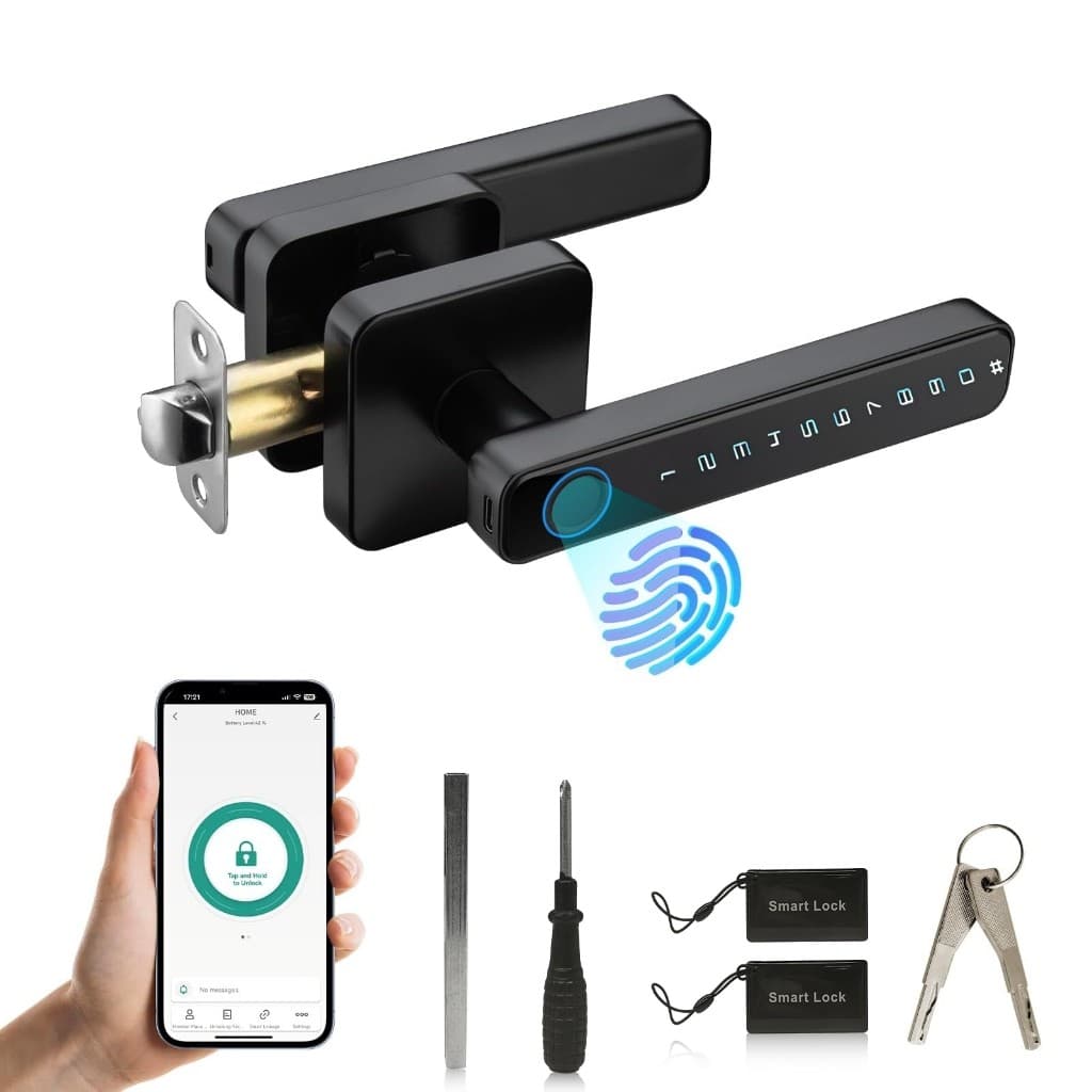 Fechadura Inteligente Digital Biométrica, 100 Impressões, APP, Senha, Cartão, Chave, Alarme, Tuya