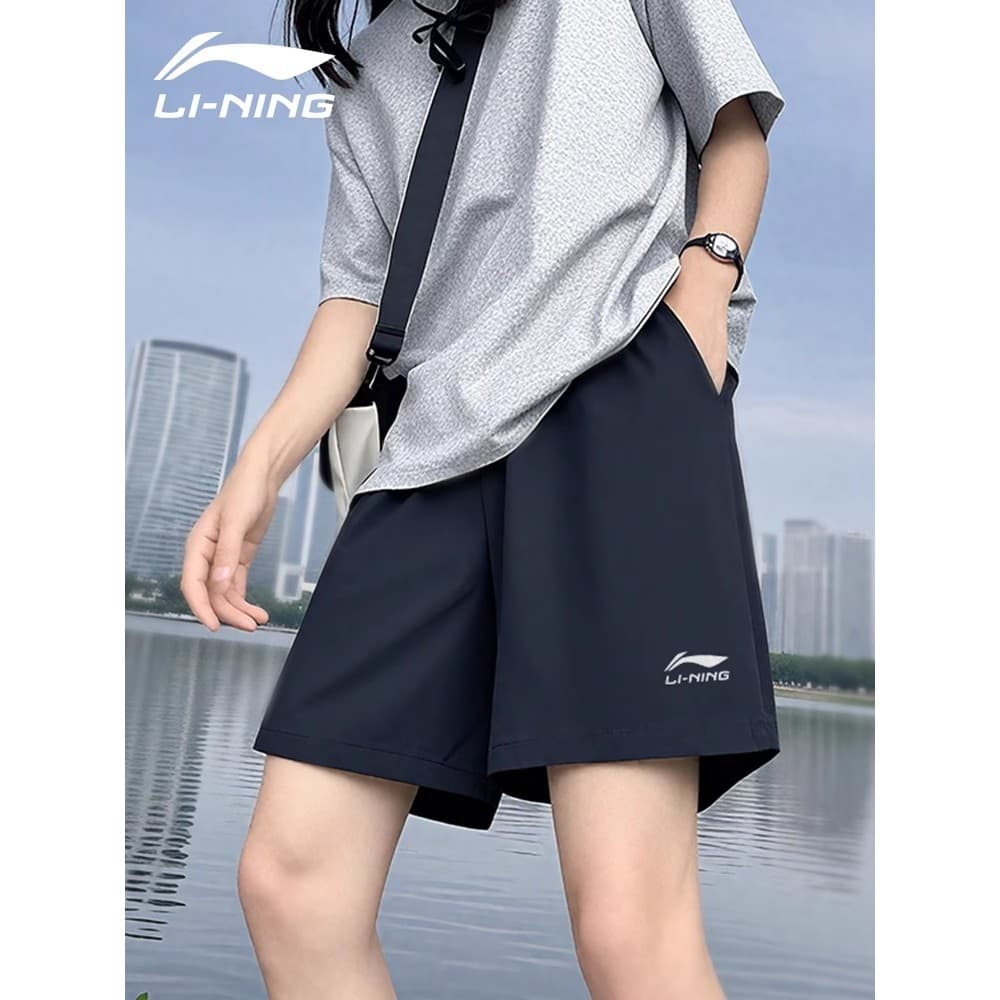 Li Ning Shorts esportivos femininos de secagem rápida calças de cinco pontos 2025 novo estilo verão correndo natação pra