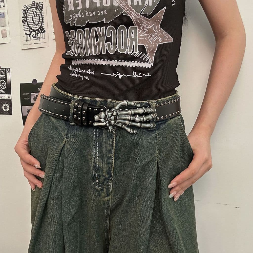 T na moda Shibuya quente menina Hip Hop Punk cinto acessórios de cultura asiática crânio mão rebite cinto Jeans