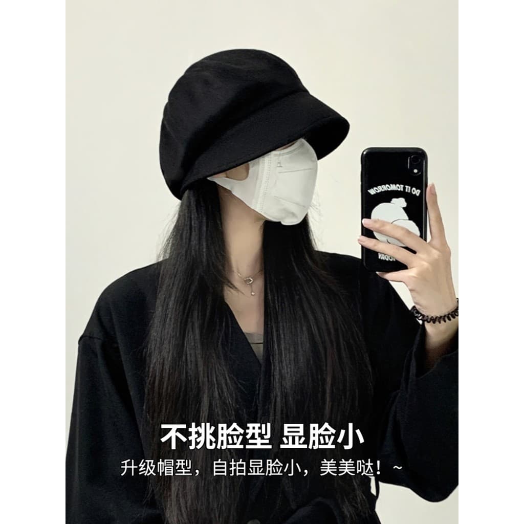 Chapéu feminino outono inverno estilo japonês rosto liso cobrindo All-Match camurça balde mostrando rosto pequena pilha