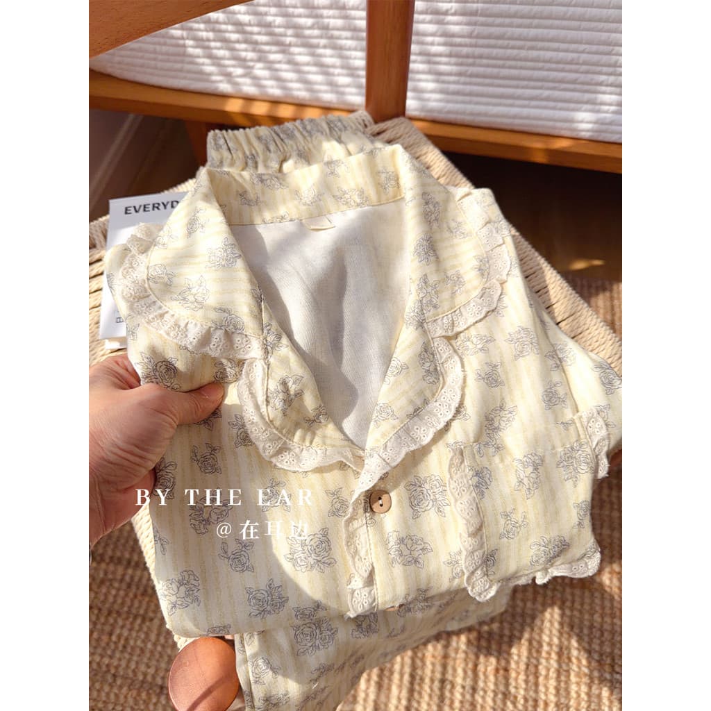 Conjunto de pijama de algodão primavera