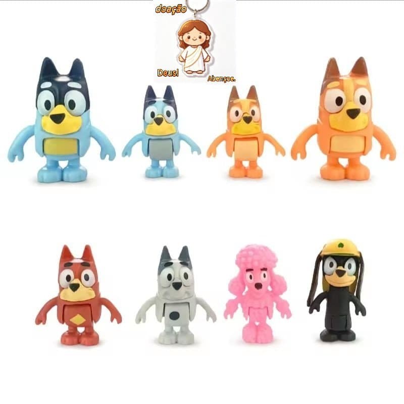 Bonecos miniaturas turma e amigos Bluey e Bingo Colecionáveis（Dar chaveiro）