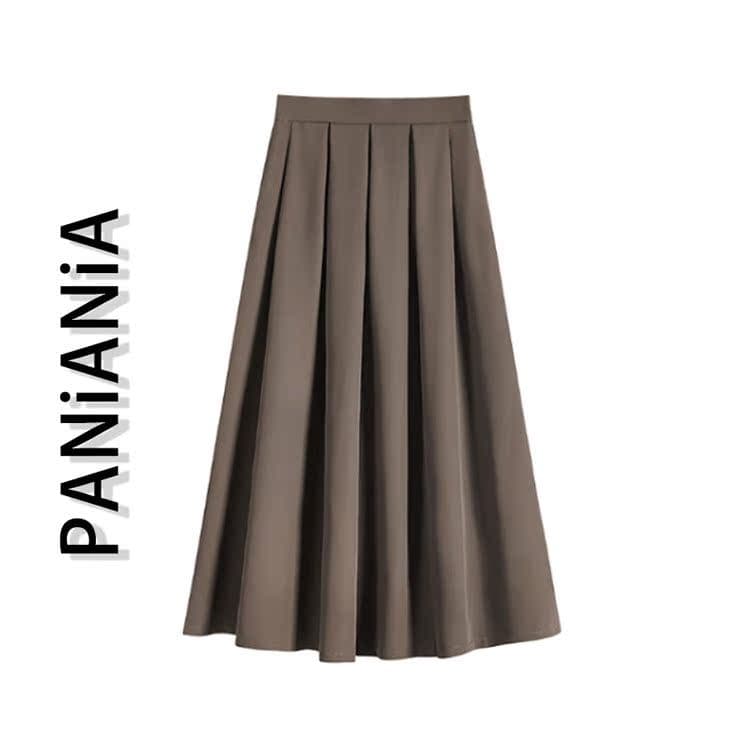 Paniaania saia cor café feminina primavera outono cintura alta comprimento médio Drape cor sólida capa virilha envoltóri