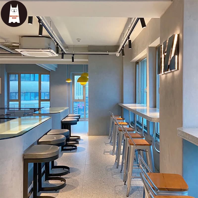 Nordic moderno estilo simples encosto cadeira de bar bar café palco frontal banco alto luz ferro luxo madeira maciça cad