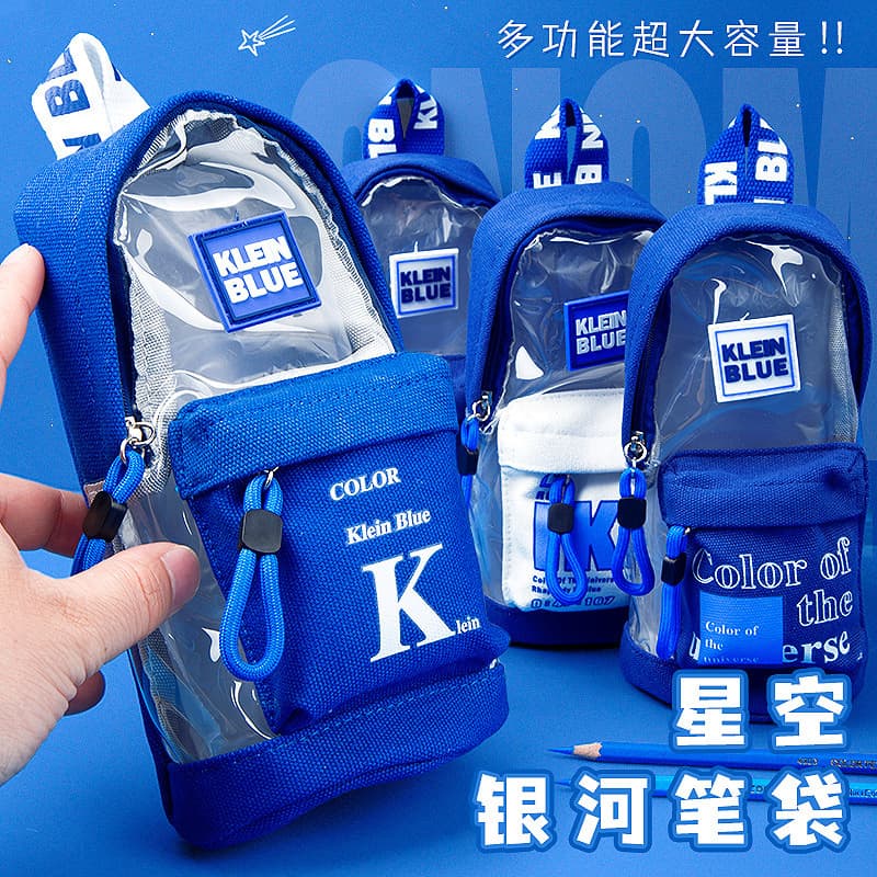 Novo estilo Klein Blue Pencil Case Bolsa de papelaria de grande capacidade de alto valor Junior High School ins Japonês
