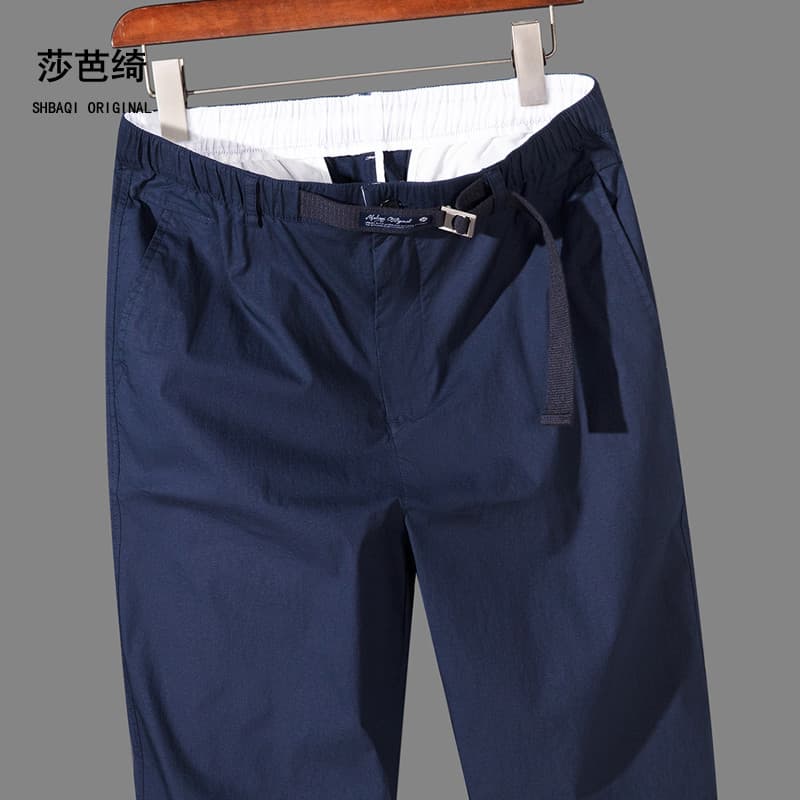 Primavera verão estilo fino High-End na moda masculina casual tornozelo comprimento calças cintura elástica em linha ret