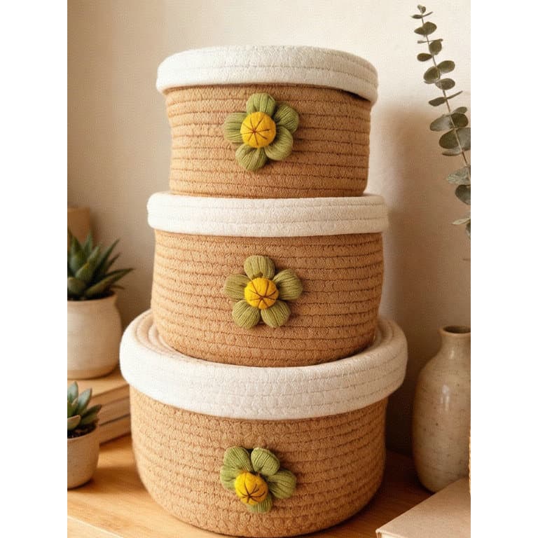 Um conjunto frete grátis clássico estilo nórdico algodão linho tecido cesta de armazenamento conjunto de três peças dorm