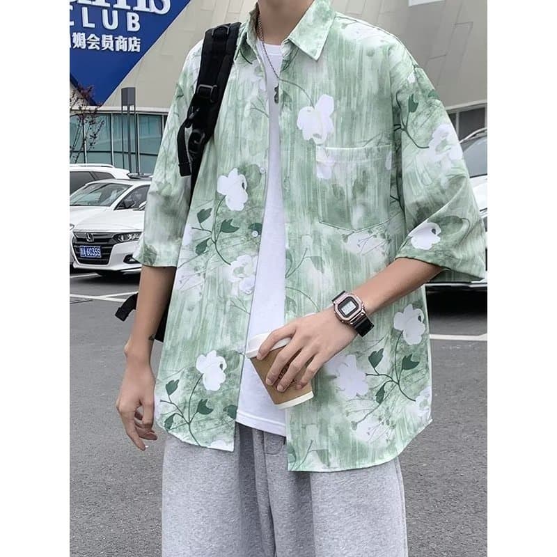 Novo estilo chinês Retro impressão completa camisa de manga curta masculina verão fino oversize na moda legal camisa úni