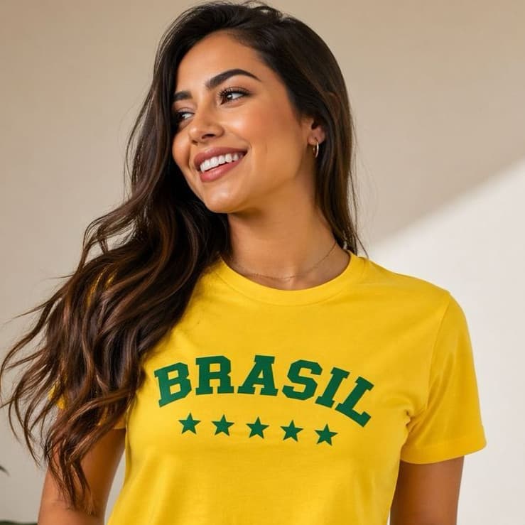 Blusa Feminina Brasil Camiseta T-shirt Copa do Mundo Brasil Casual 100% Algodão Camisa Copa