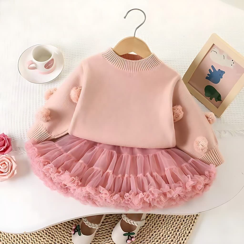 Crianças camisola outono inverno novo estilo artesanal bola camisola do bebê menina bonito princesa malha pulôver versão