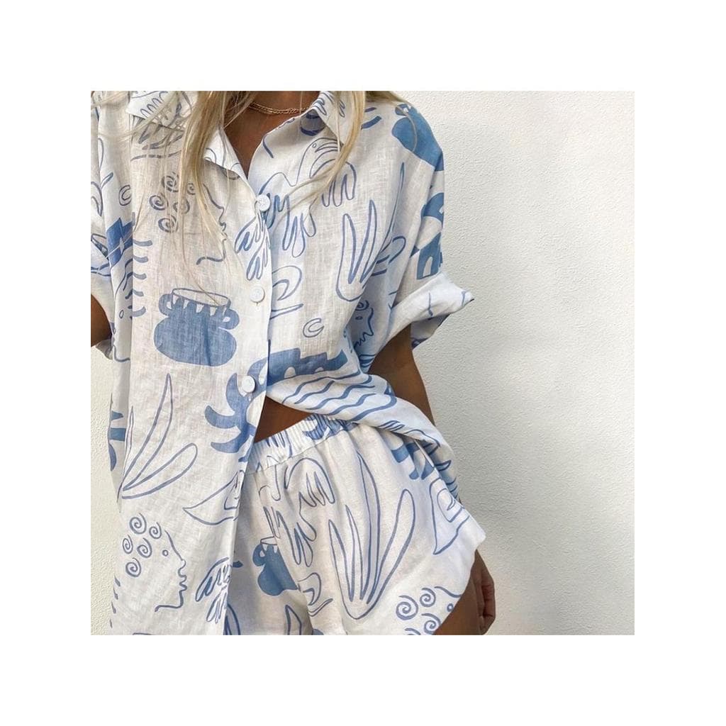 2024 camisa terno verão novo estilo Shorts de manga curta europeu americano nicho moda namorado estilo roupas femininas