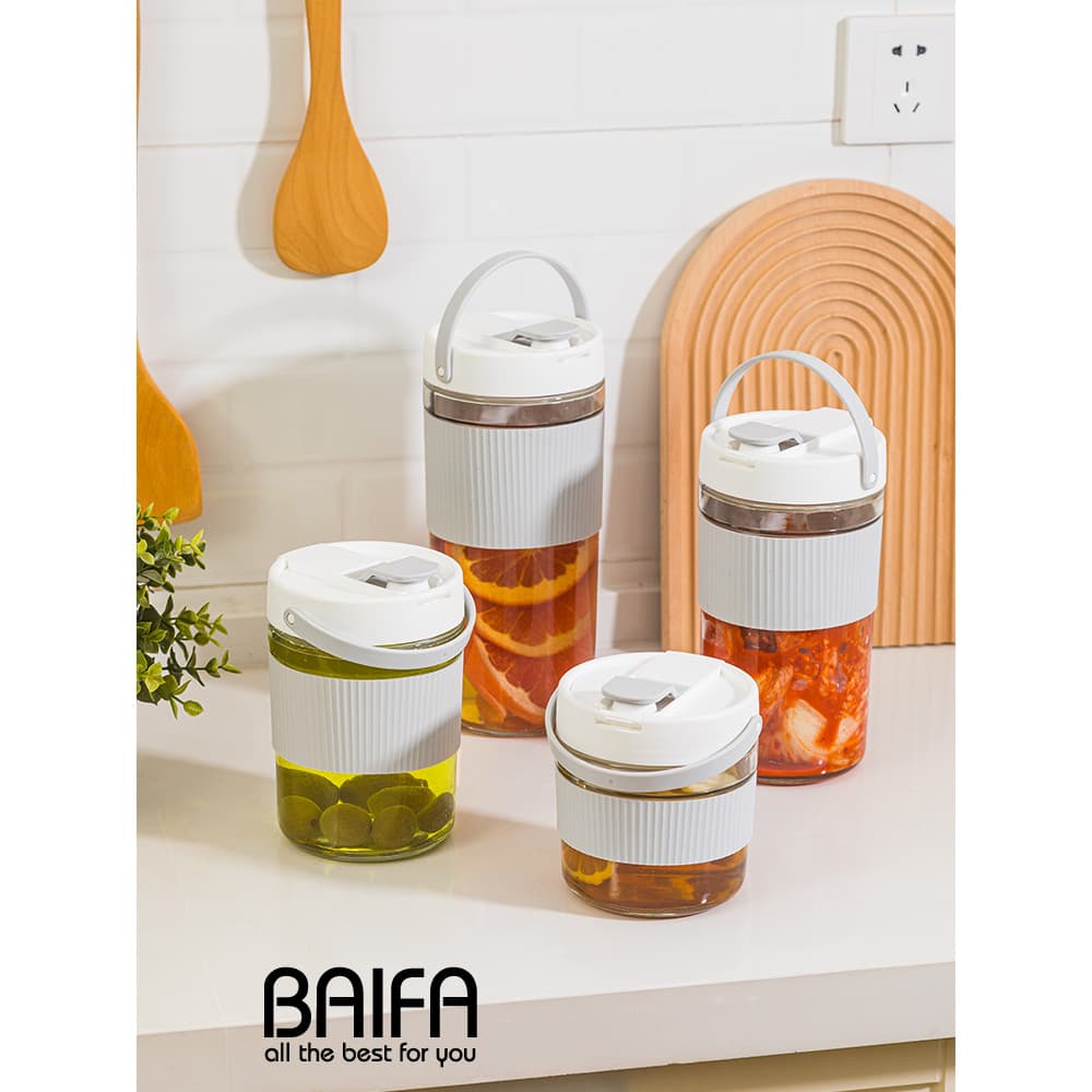 Frasco selado de vidro de qualidade alimentar, picles de cozinha, jarra multigrãos, armazenamento de produtos secos, pic