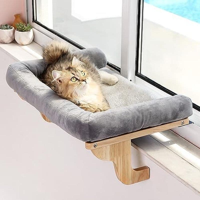 Zakkart Cat Perch Para Peitoril De Janela Com Reforço-Design De Rede Ortopédica Madeira Premium & amp ; Estrutura De Met