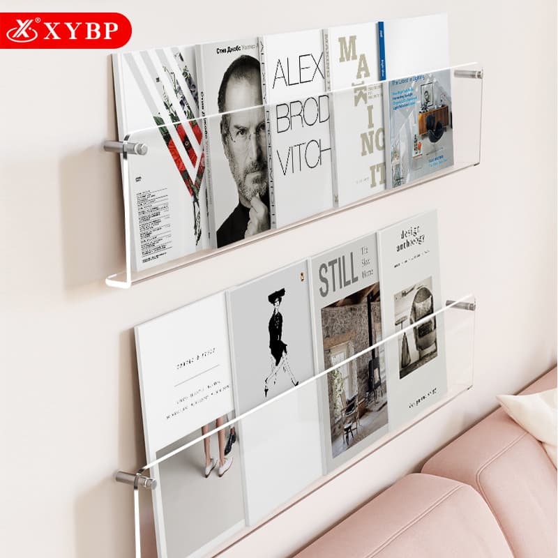 Acrílico revista rack pendurar parede criativo fixado na parede estante prateleira transparente imagem livro rack decora