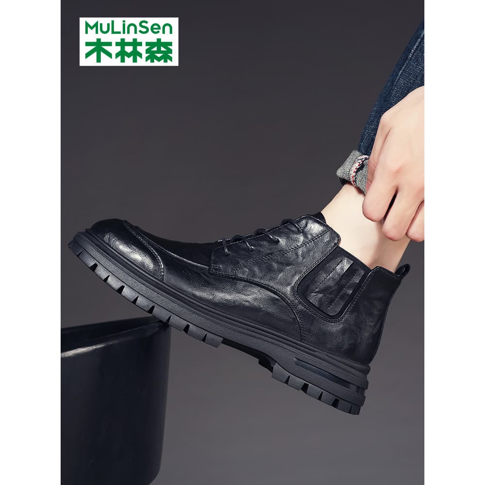 Mulinsen Martin botas masculinas 2025 novo estilo botas de couro de cano médio forro de lã de inverno botas de couro que
