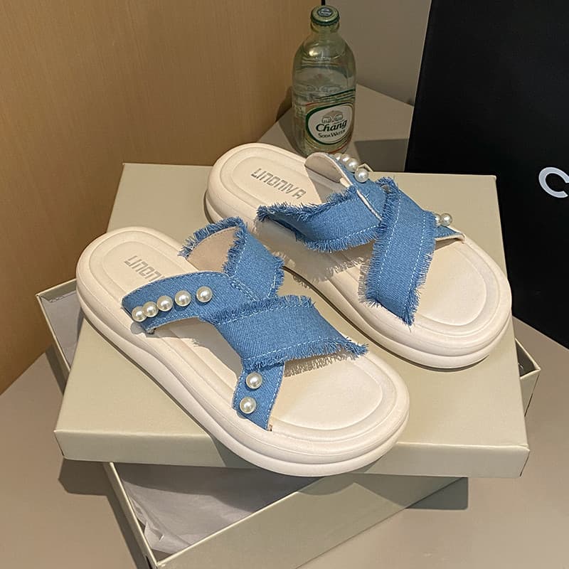 Chinelos planos de sola grossa feminino verão exterior usar gigante bonito sandálias novo estilo estilo fada casa antide