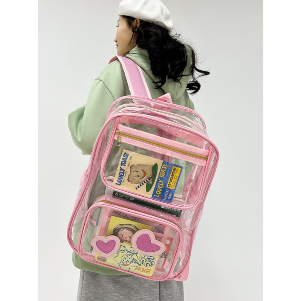 Pvc transparente mochila feminina 2024 grande capacidade mochila masculina moda única mochila totalmente transparente à