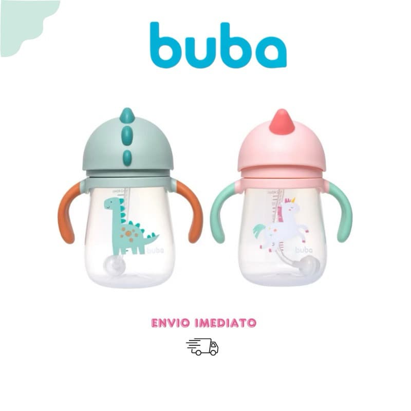 Copo Infantil Treinamento com Alça e Canudo 240ml em Silicone Magic Buba