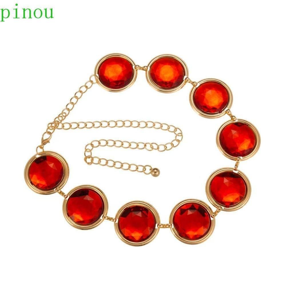 PINOU Corrente De Pedra Para Cosplay , Cinto De Cintura Com Gema Vermelha Da Moda Espelhada , Metal/Dourada Joia Rubi