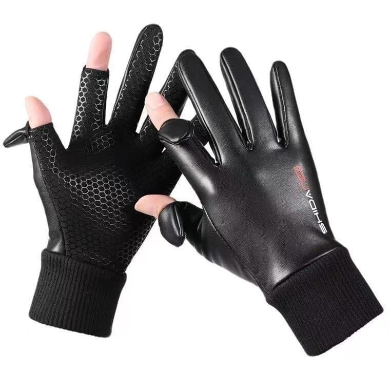 Luvas de couro para homens e mulheres, para outono e inverno, forradas com fleece, quentes, luvas para motociclismo, imp
