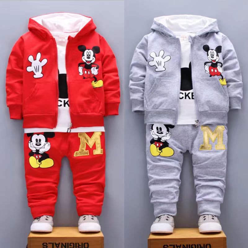 Conjunto de Roupas Infantis Casuais de Algodão Mickey Mouse com 3 Peças para Crianças de 1 a 4 Anos HX2Q
