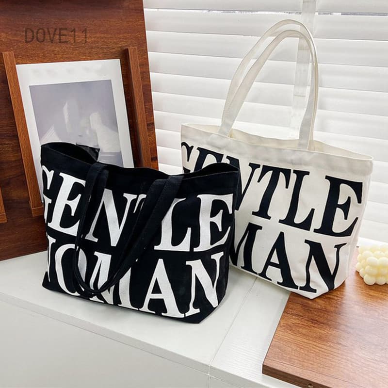 Doggtr Bolsa De Ombro De Lona Grande Capacidade Simples Moda Carta Em Inglês Feminina