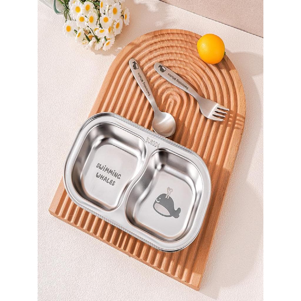 Prato de jantar infantil de aço inoxidável 304, prato de suplemento alimentar para bebês, prato de jantar separado domés