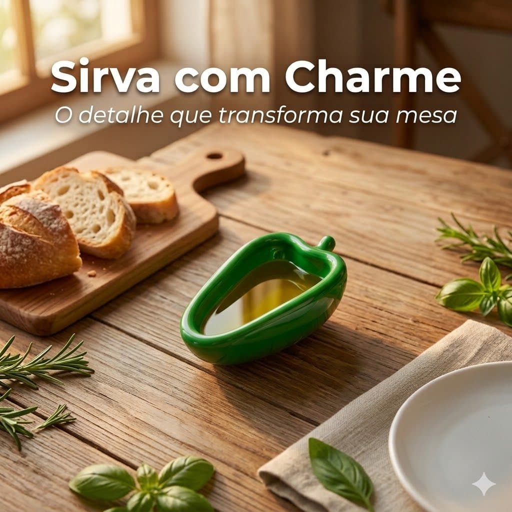 Petisqueira Molheira Cerâmica 80ml Formato Pimentão Verde Criativo Para Mesa Posta E Receber Amigos