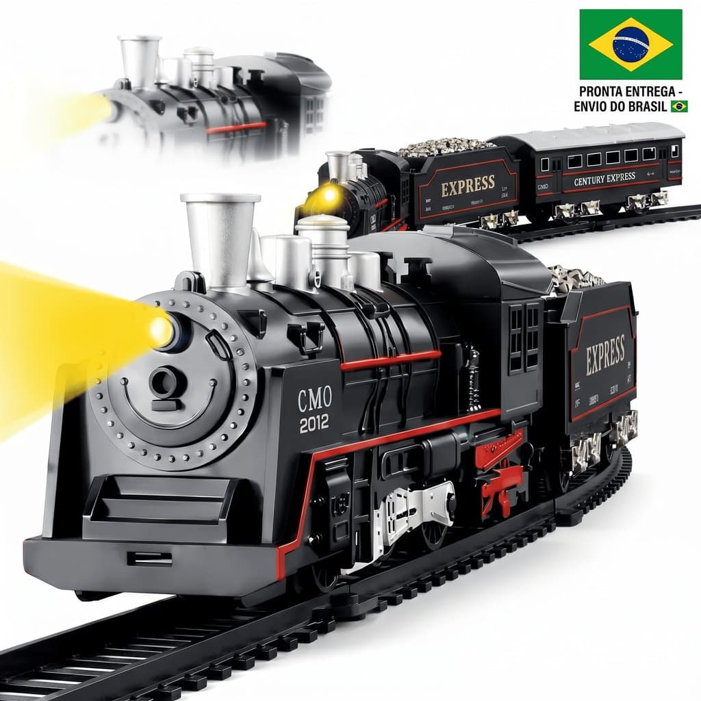 Trem de Brinquedo Locomotiva Ferrorama Trenzinho Elétrico Infantil Com Som e Luz