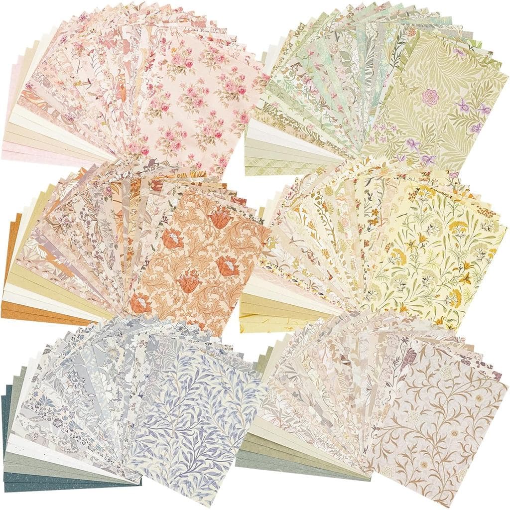 240 Peças de Papel Vintage Floral para Scrapbook e Adesivos para Diário - Conjunto Variado de 6 Pacotes de Papel Texturi
