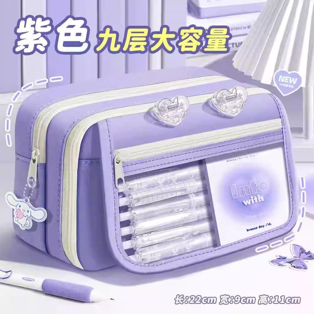 Estojo de lápis de 9 camadas Bolsa de papelaria de grande capacidade e alto valor estilo ins Pacote de presente de prese