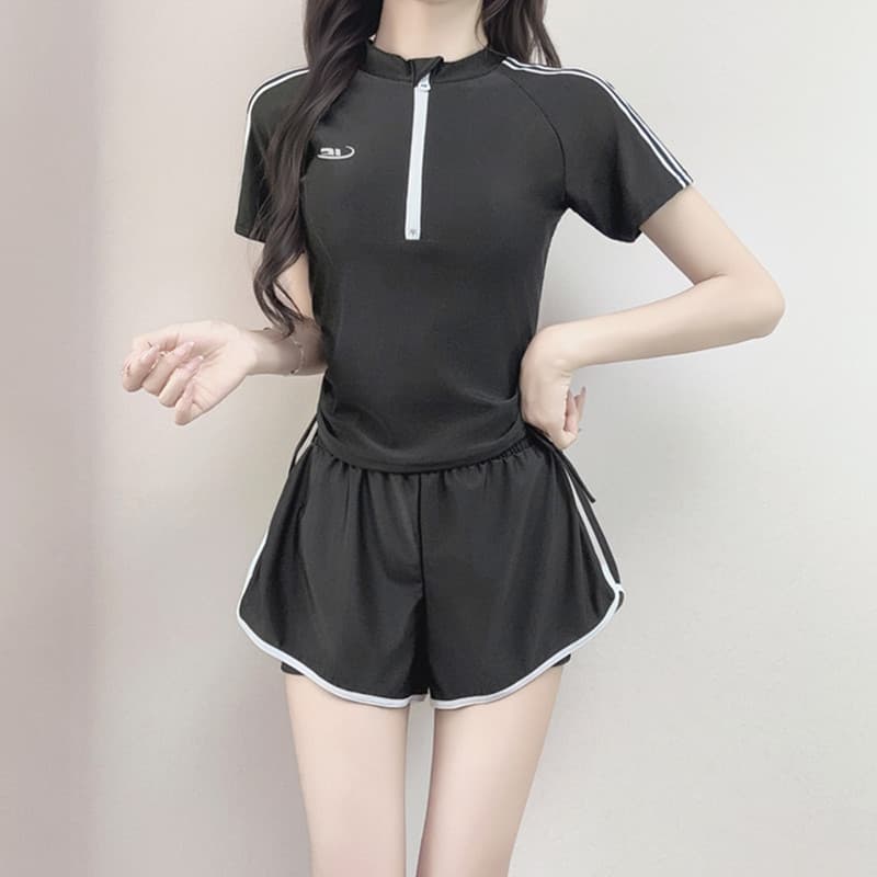 [Memória de menina] maiô esportivo dividido feminino conservador mais magro olhar capa barriga tamanho grande primavera
