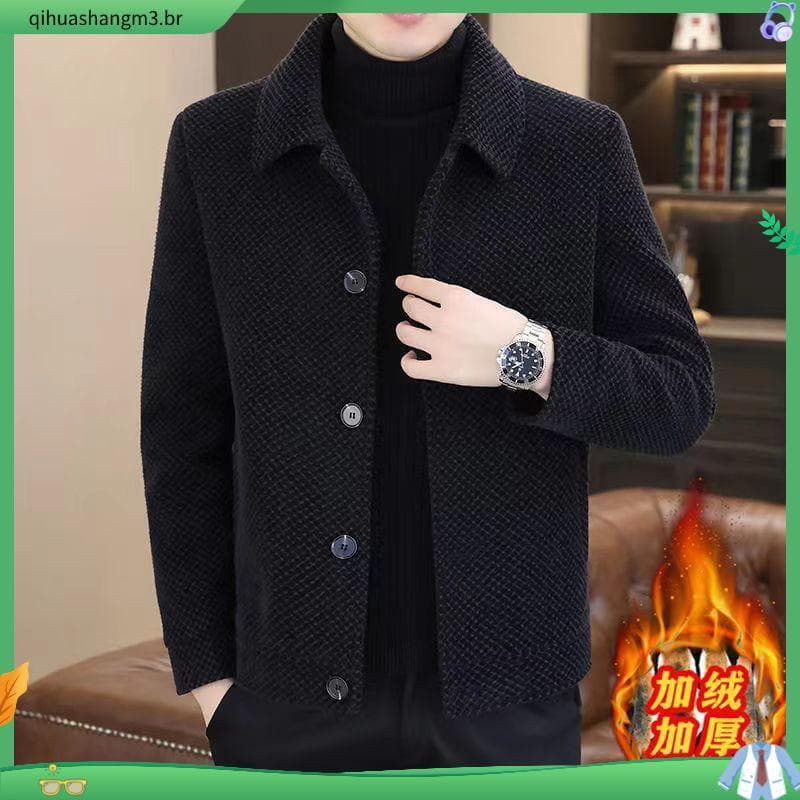 Jaqueta De Outono Inverno Casual Masculina De Com Forro De Pelúcia Casaco Elegante De Peito Único Para Casacos Quentes E