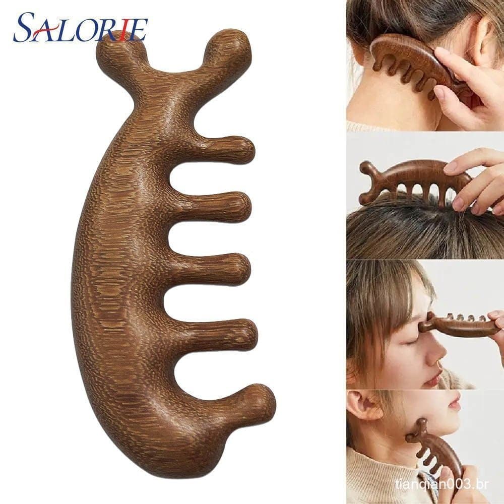 Cabeça Massageador Couro Cabeludo Gua Sha Para Corpo Pescoço Perna Massagem Raspagem Garra Sândalo Pente