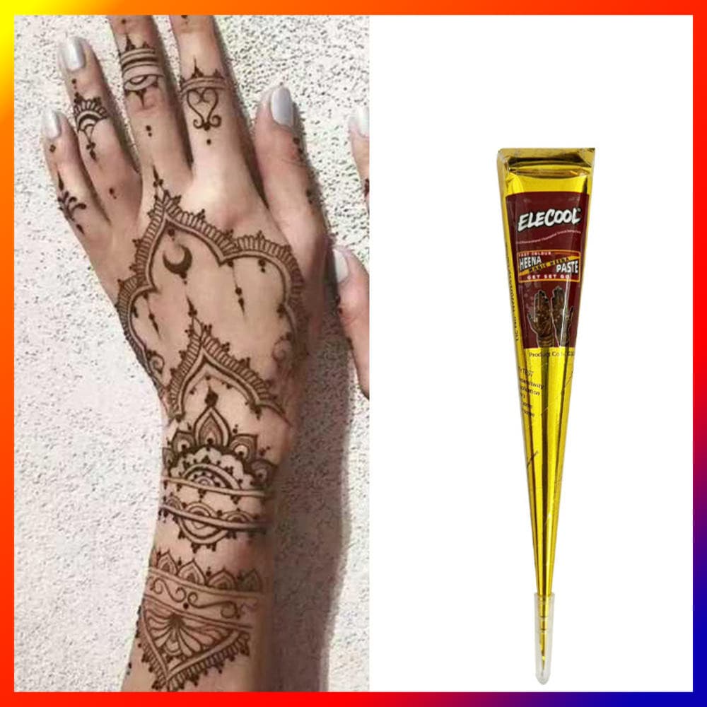 Cones De Henna Indianos À Prova D'água , Cor Escura , Tatuagem Temporária , Fácil De Limpar , Adesivo De Arte Corporal P