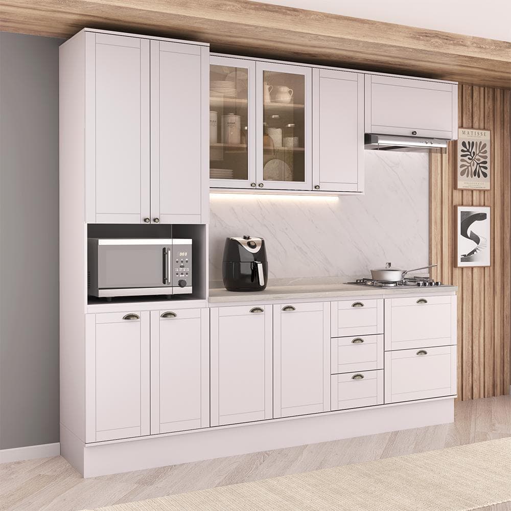 Armário de Cozinha Completa com Balcão Milla Design Carraro Branco
