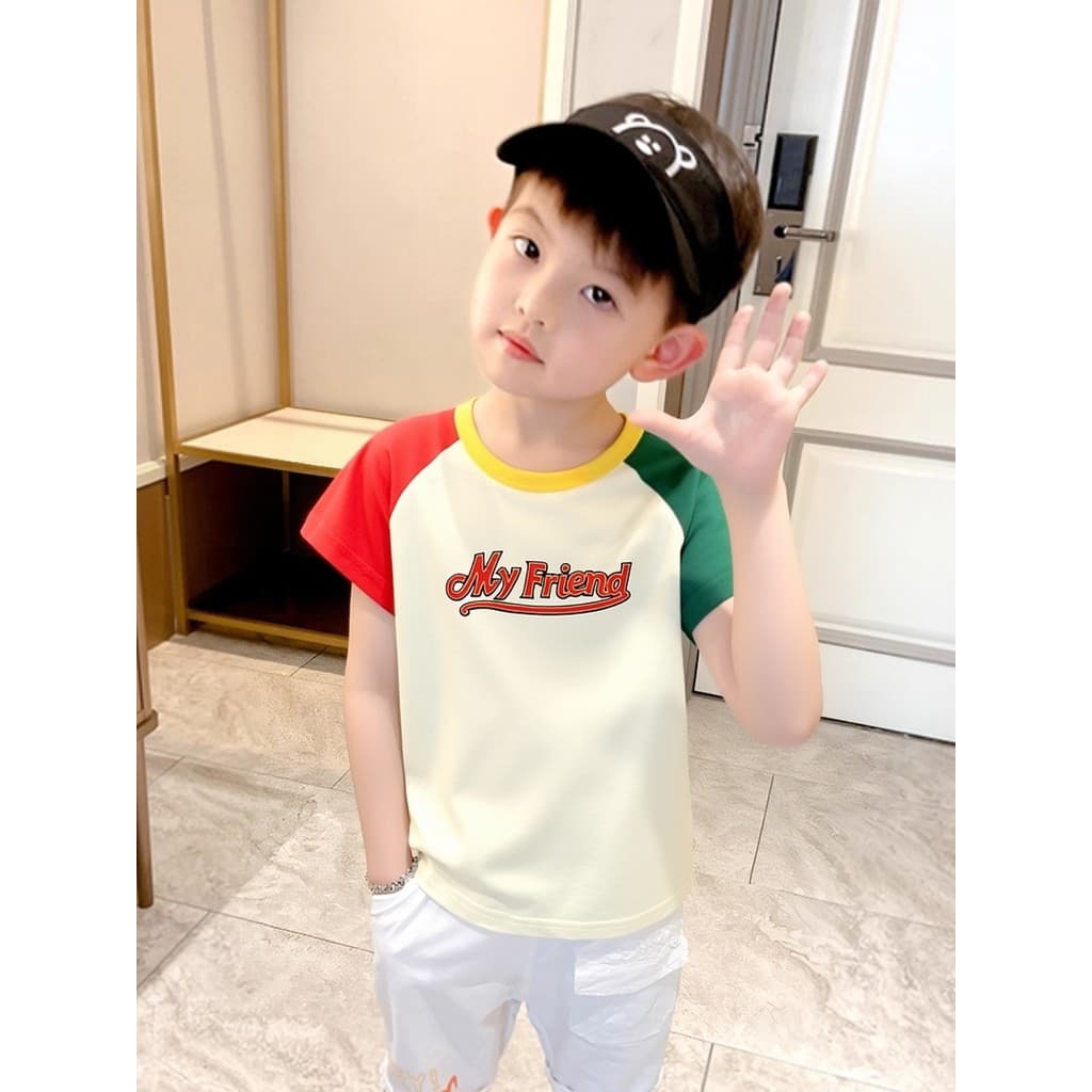 Roupas infantis de comércio exterior europeu americano 2026 verão infantil puro algodão carta impressa camiseta de manga