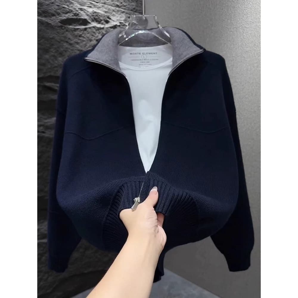 Outono inverno contraste cor lapela malha Cardigan Casual simples camisola jaqueta masculina solta oversize roupas super